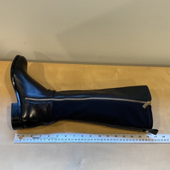 Michael Kors Black Leather Knee-High Riding Boots gold hardware Womens Size 5.5 - Picture 12 of 16